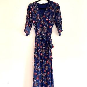 Express floral long button up dress.